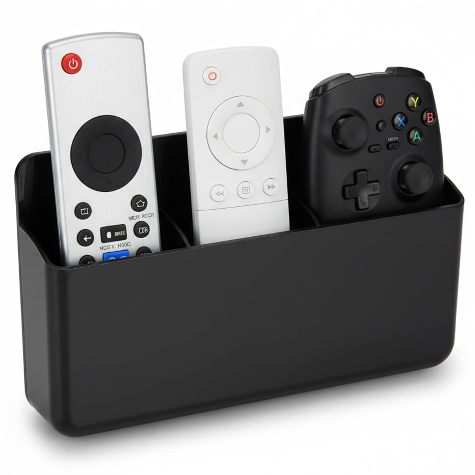 Ameble 3 Slots Self Adhesive Adjustable Remote Holder Wall Mount TV Controller Organiser for Phone Pens & Desk Accessories - Black