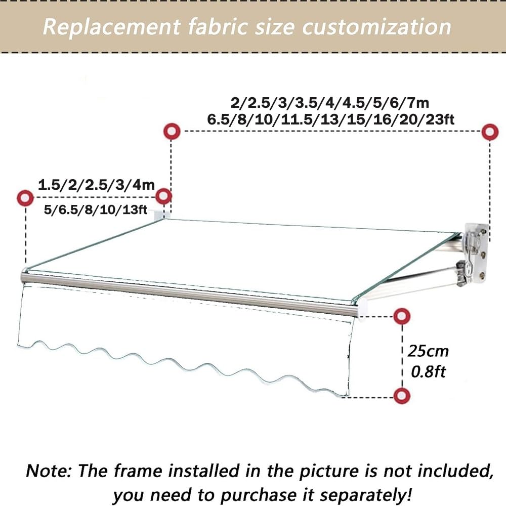 Tessuto di ricambio per tenda da patio retrattile, 3,7 x 3 m, tenda parasole a caduta manuale, impermeabile, in tela di poliestere con mantovana per terrazza, balcone e finestra, colore: blu