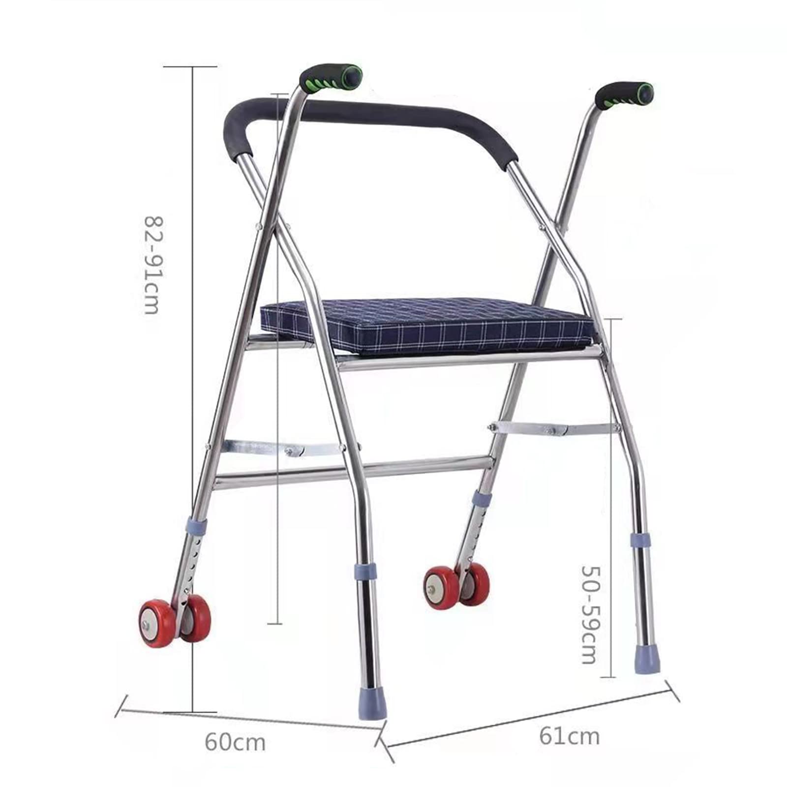 BASII Andador con Ruedas y Asiento, Andador de 2 Ruedas, Andador con Asiento, Andadores para Personas Mayores, Marcos Plegables para Adultos, Andador de Interior,Silver (Silver)