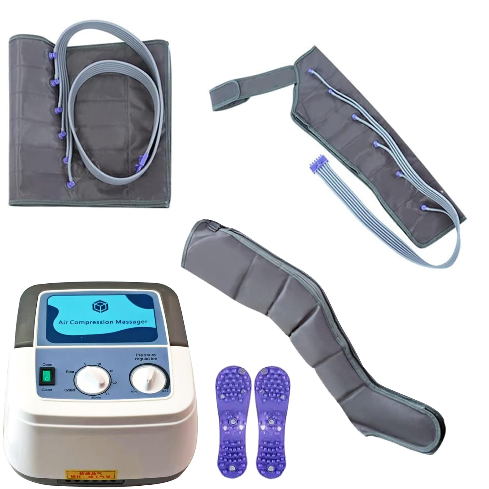 pneumatisch Beinmassagegerät mit Luftkompression, 6 Kammer Lymphdrainage Kneading Massage für Arm Taille Bein Entspannung - mit Timer & Einstellbarer Druck (6 Kammern