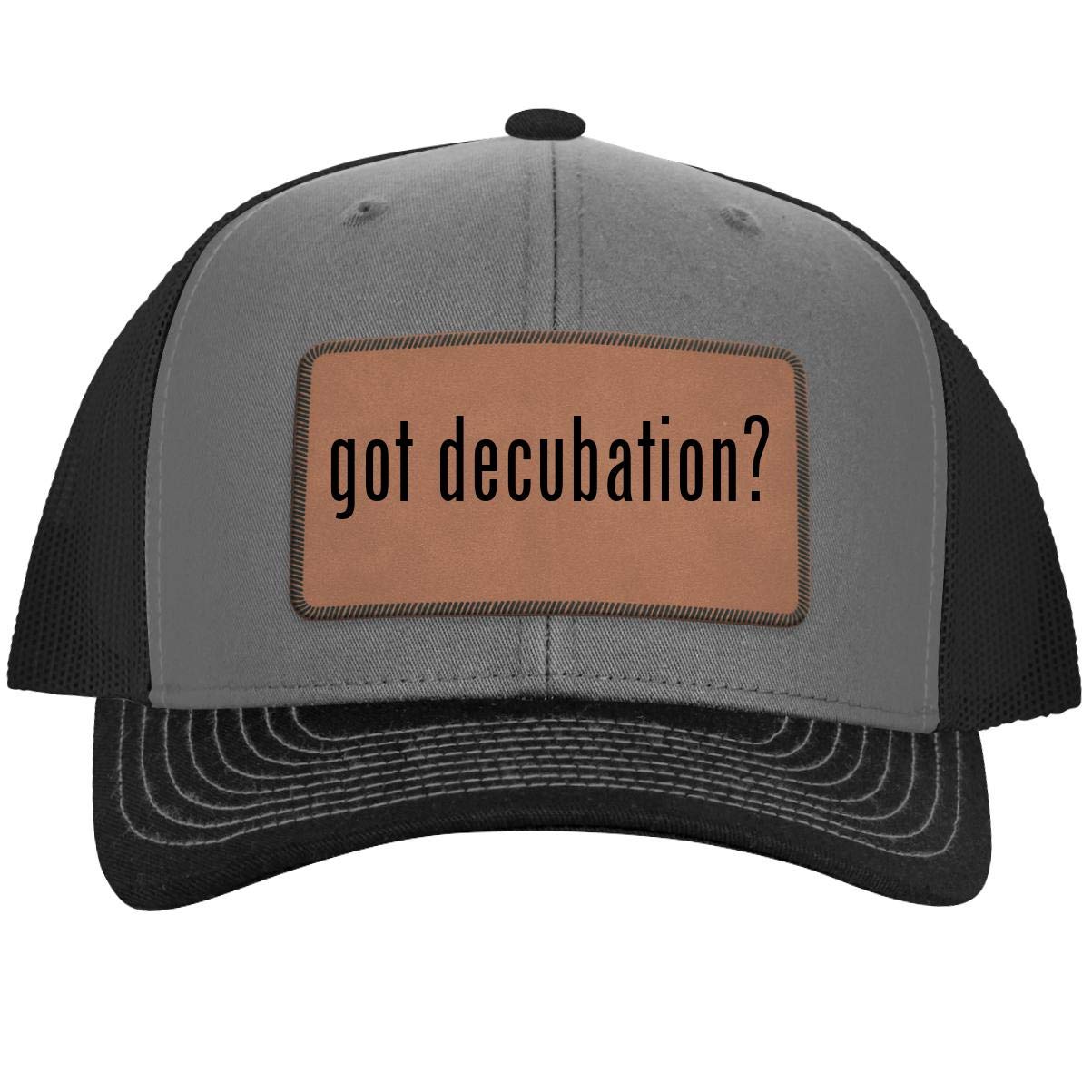 One Legging it Around got Decubation? - Leather Dark Brown Patch Engraved Trucker Hat