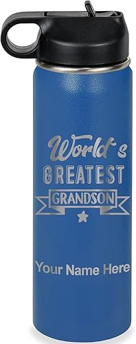 Miniatura 20 de LaserGram Personalized Water Bottle, World's Greatest Grandson, Stainless Steel Double Wall Vacuum Insulated with Flip Top Straw, Custom Engraved