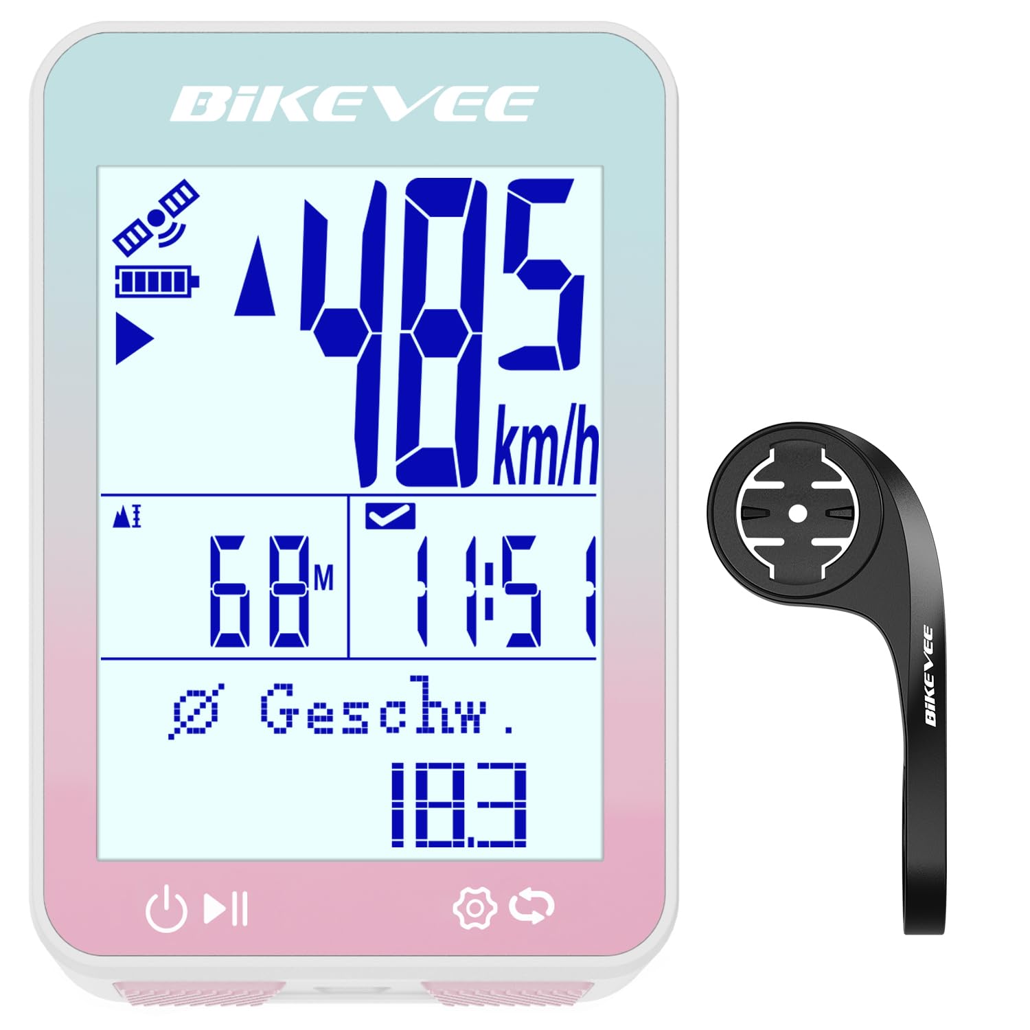 Bikevee GPS Fahrradcomputer Kabellos IPX7 Wasserdicht 2.4'' FSTN Display 28H Akku