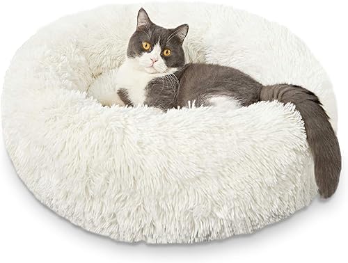 Miniatura 19 de Camas pequeñas para gatos de interior - Cama para gatos lavable de 16 pulgadas, camas para perros pequeños, cama antiansiedad redonda esponjosa de