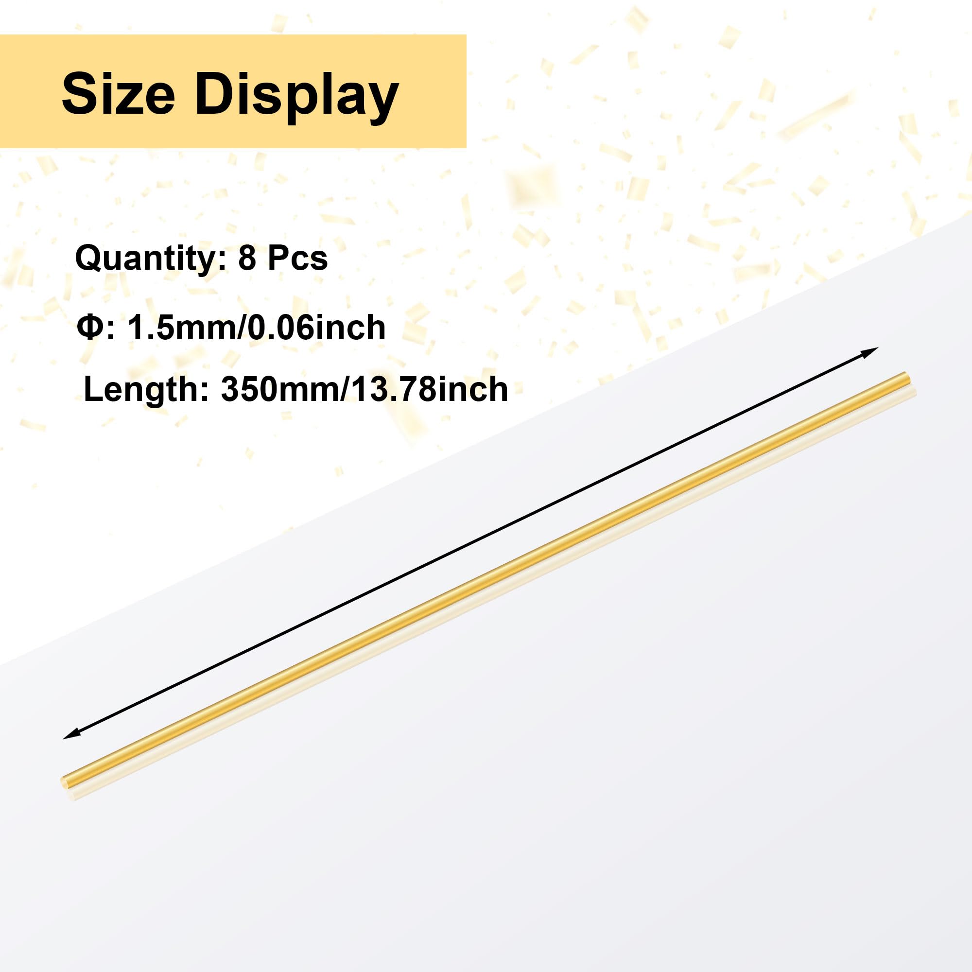 Asta in Ottone Massiccio 1,5 mm x 350 mm, Rotonda 8 Pezzi per Fai da Te