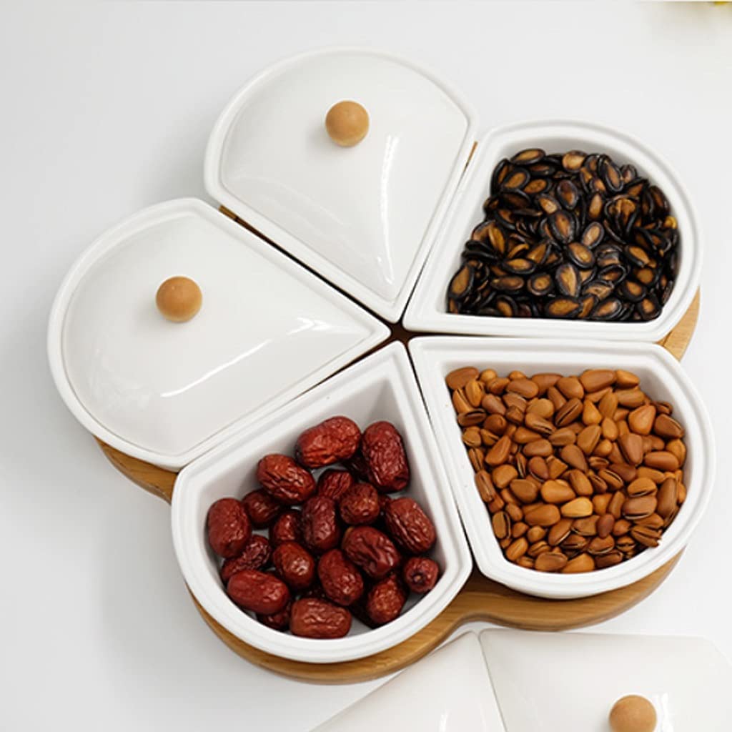 Snack-Serviertablett, mit Holz überzogenes Keramik-Trockenobst-Tablett, Separates Snack-Tablett, kreatives Wohnzimmer, Zuhause, Nuss-Tablett, Nachmittagstee-Snack-Tablett