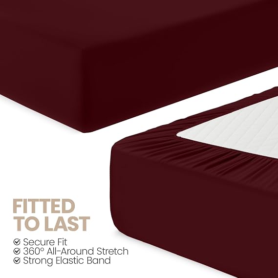Utopia Bedding Fitted Sheet Double (2 Pack), Burgundy
