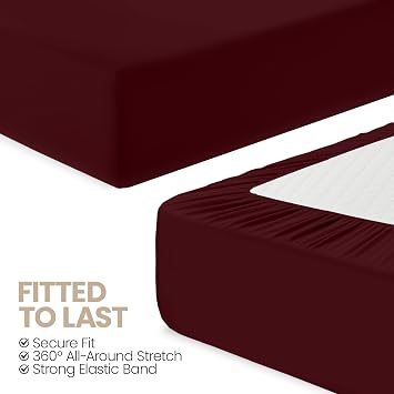 Utopia Bedding Fitted Sheet Double (2 Pack), Burgundy