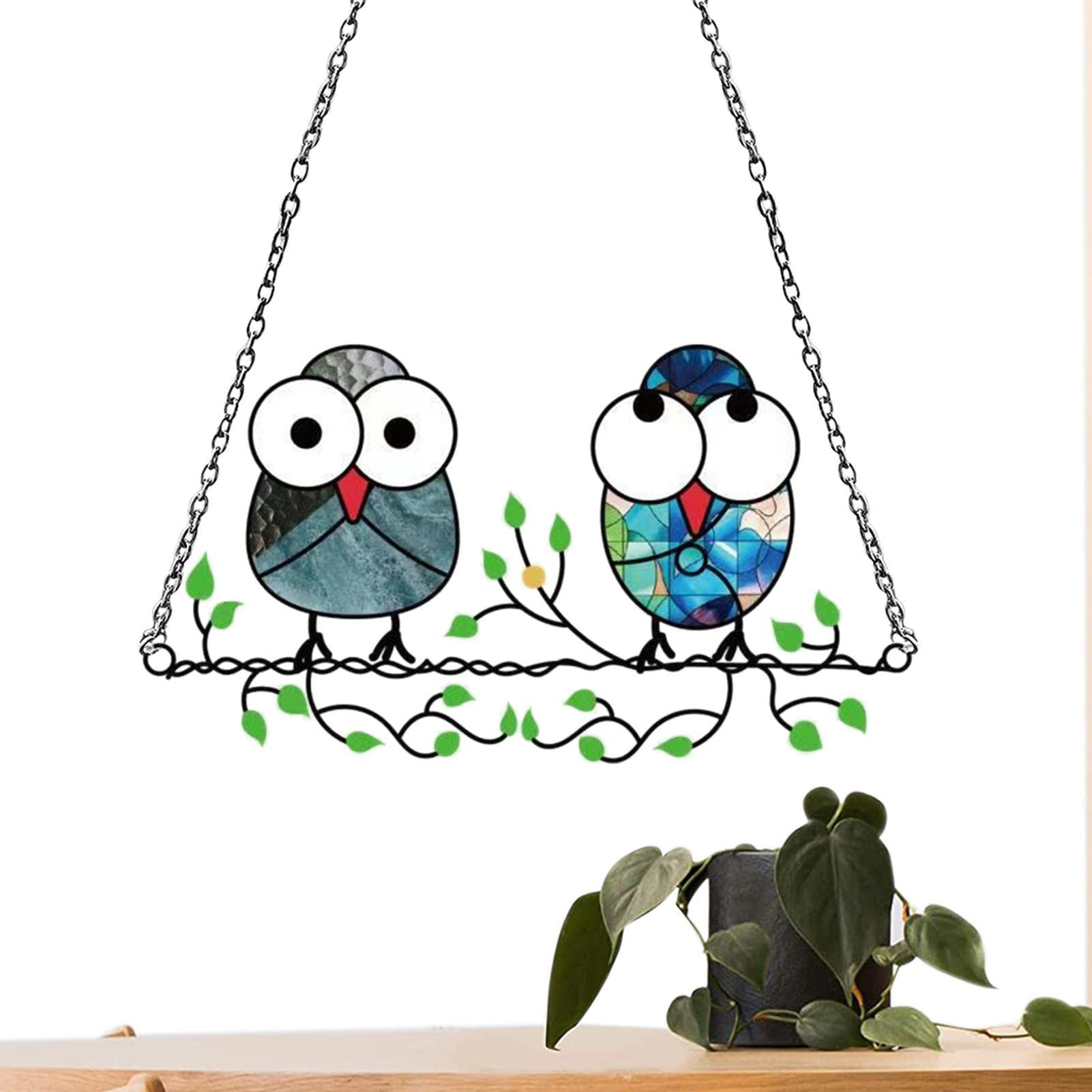 Buntglas Sonnenfänger Eule – Doppelseitig, 17,3 X 13,5 Cm, Mehrfarbig Für Fenster & Deko