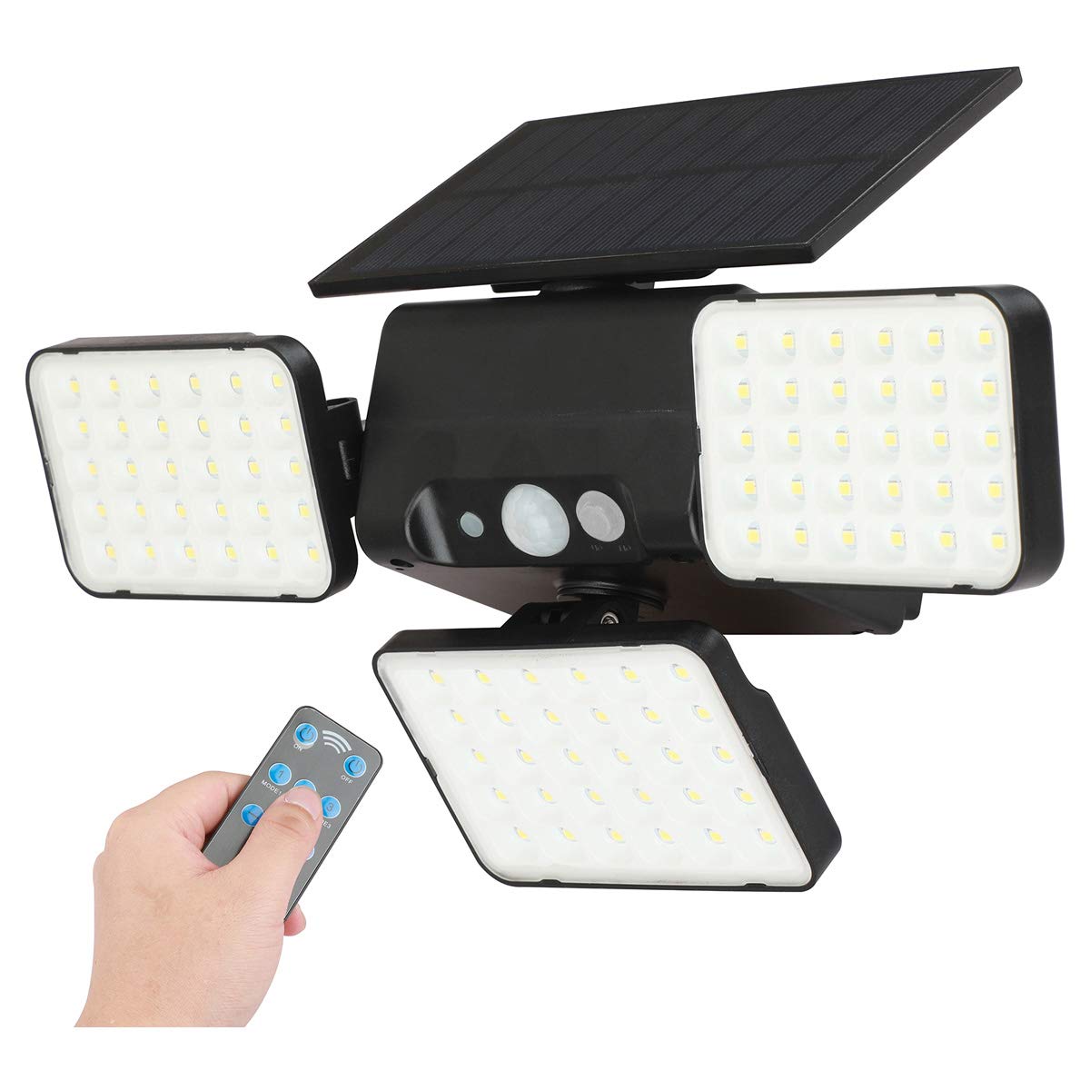 DiDi DENG Solar Lights Outdoor Remote 3Heads 360°Adjust Motion Sensor Spotlights IP65 Security 90 LED Dim Model for Front Door Yard Garden Garage Patio Porch Auto On/Off (1 Pack)