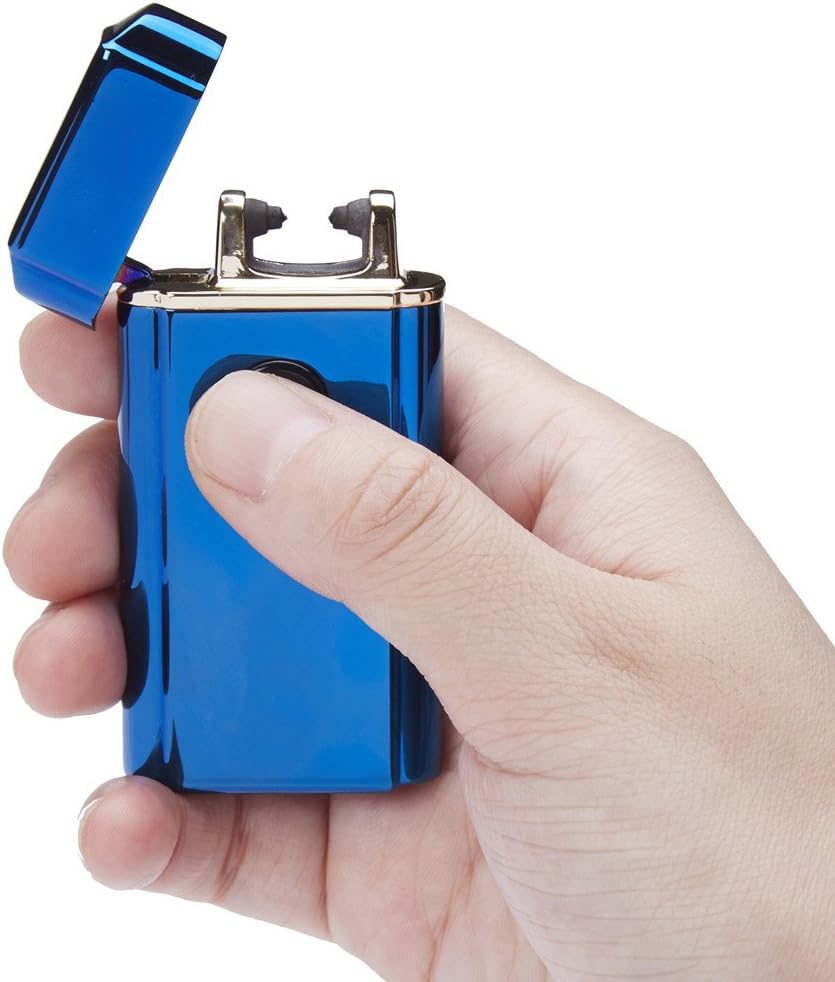 Tomolo USB Rechargeable Windproof Flameless Electronic Plasma Arc Lighter,Durable,Fashion,Cool with Clean Brush,USB Charging Cable and Gift Box(Blue)