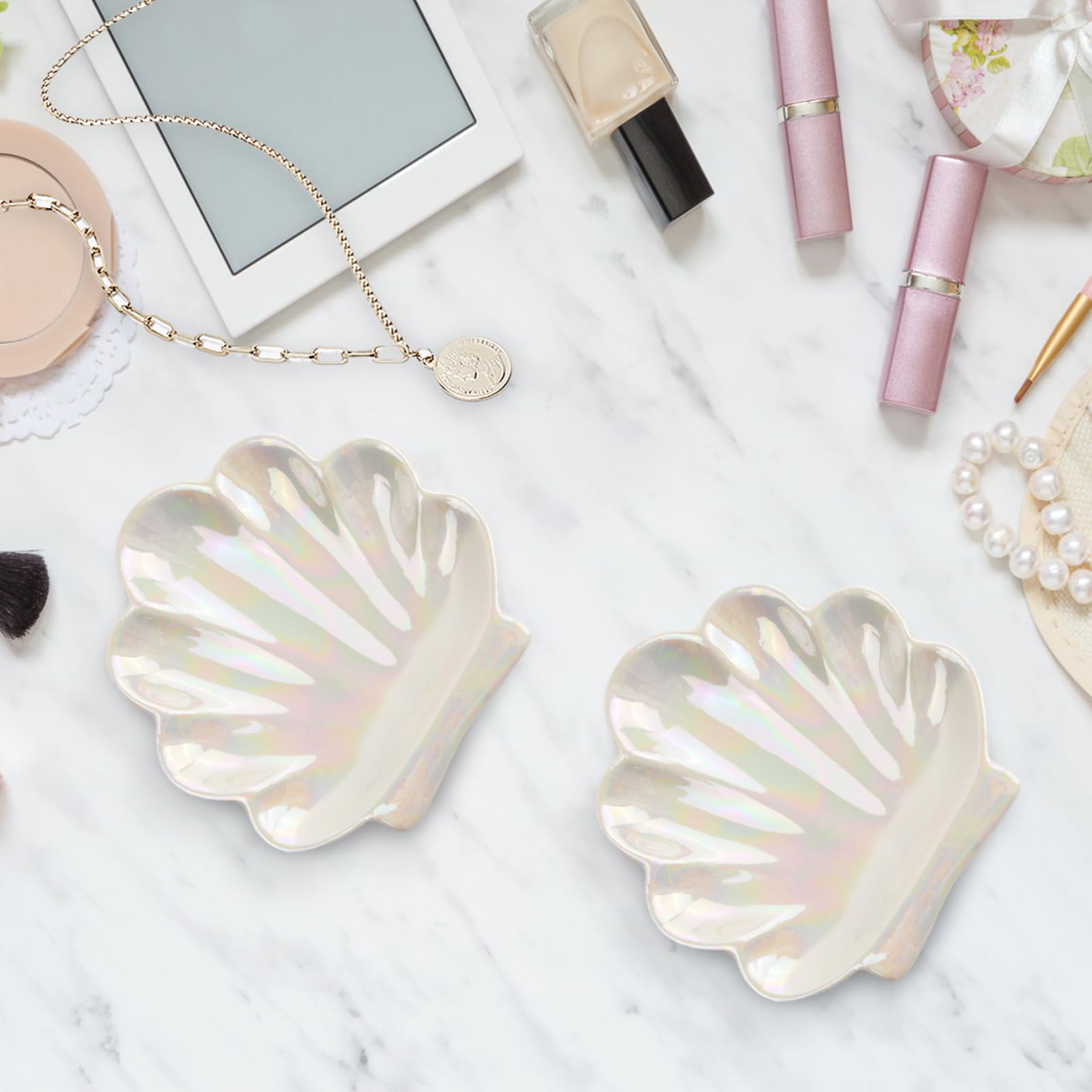 2 Plateaux à Bijoux En Céramique Coquillage - Organisateur Vintage Pour Bijoux