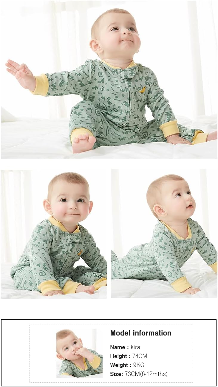 Teach Leanbh Baby 2-Pack 100% Cotton Romper Jumpsuits Two Way Zipper Long Sleeve Footless Sleep and Play - Image 6