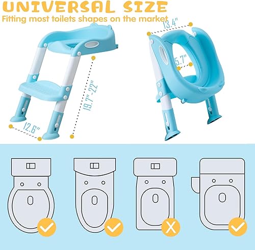 Miniatura 6 de Asiento de inodoro para entrenamiento de orinal con escalera para niños y niñas pequeños, asiento de entrenamiento de inodoro plegable de altura