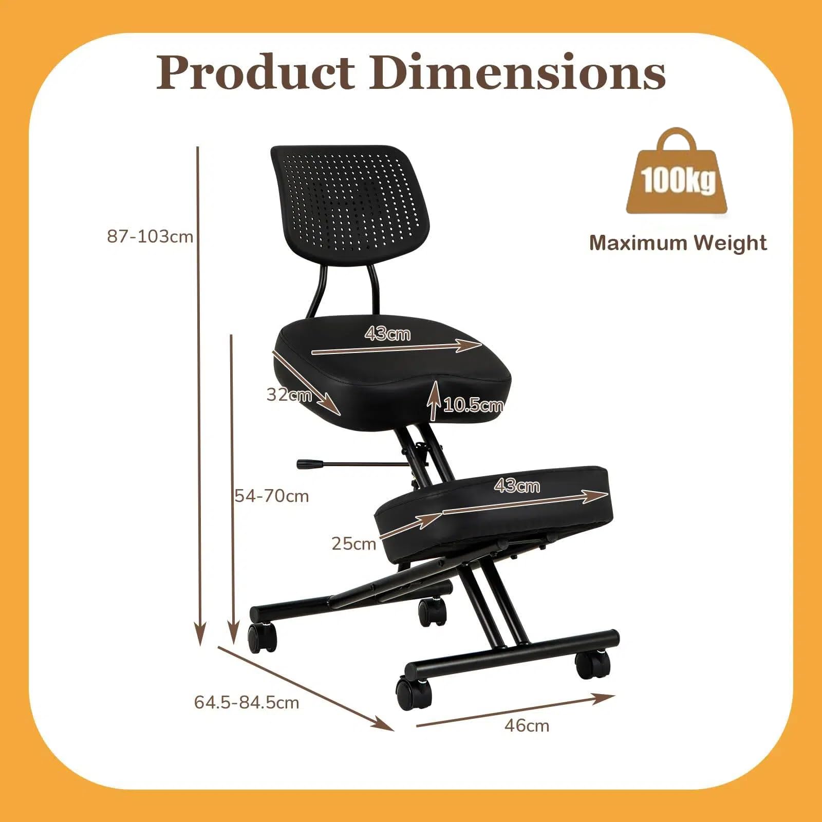GIANTEX Tabouret Genouillères Réglable avec Dossier, Chaise de Travail Ergonomique, Roues à Verrouillage, Support pour Genoux, Chaises Orthopédiques pour Corriger la Posture Assise, Charge 110 kg