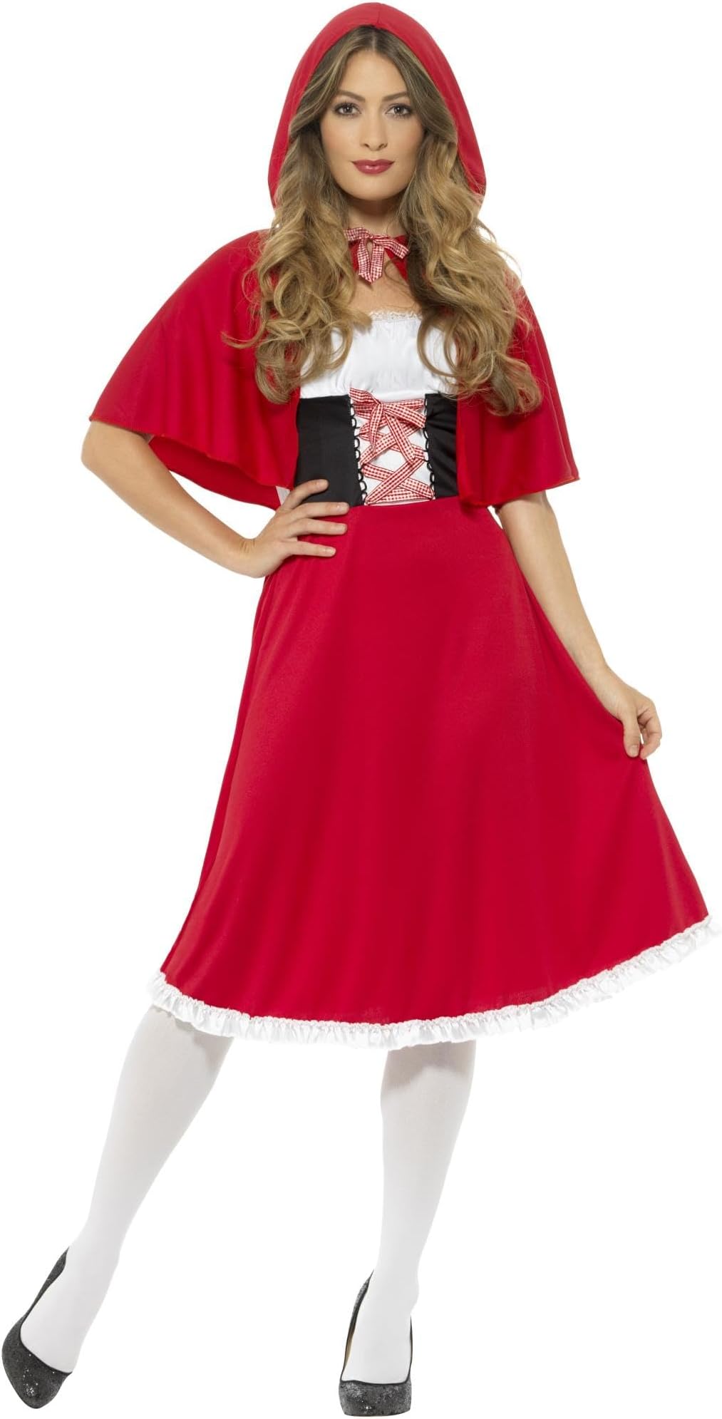 Smiffys Red Riding Hood Costume, Red with Longer Length Dress & Cape, Fairytale, Wings and Wands Fancy Fancy Dress, Adult Dress Up Costumes