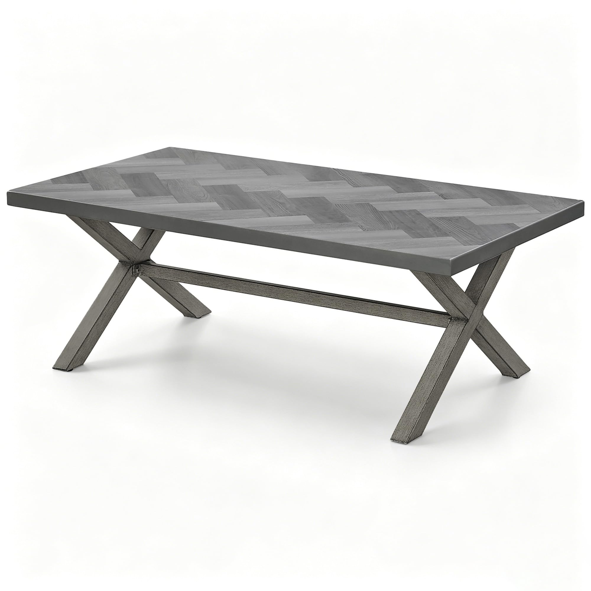Never Rusts Aluminum Outdoor Coffee Table, All-Weather Rectangle Patio Coffee Table with Resin Tabletop, Modern Outdoor Furniture Table for Patio, Poolside, Garden, Balcony, Limed Oak