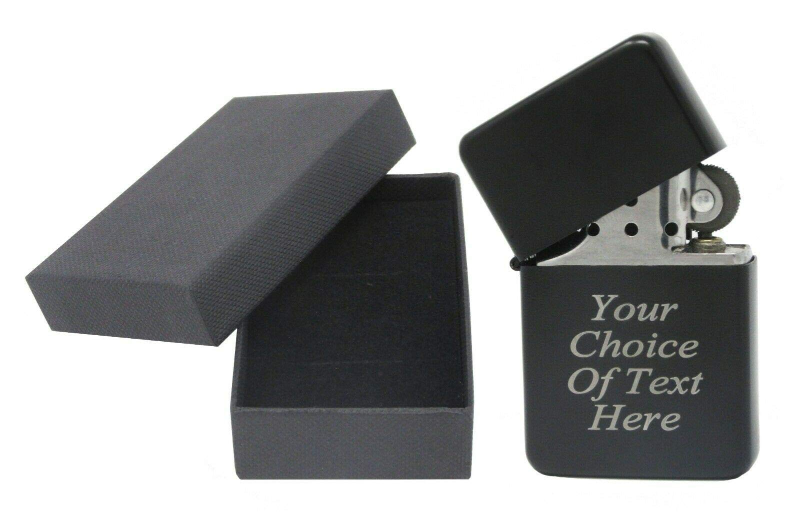 Personalised Engraved Gift Lighter Anniversary Birthday Present With Gift Box (Black)