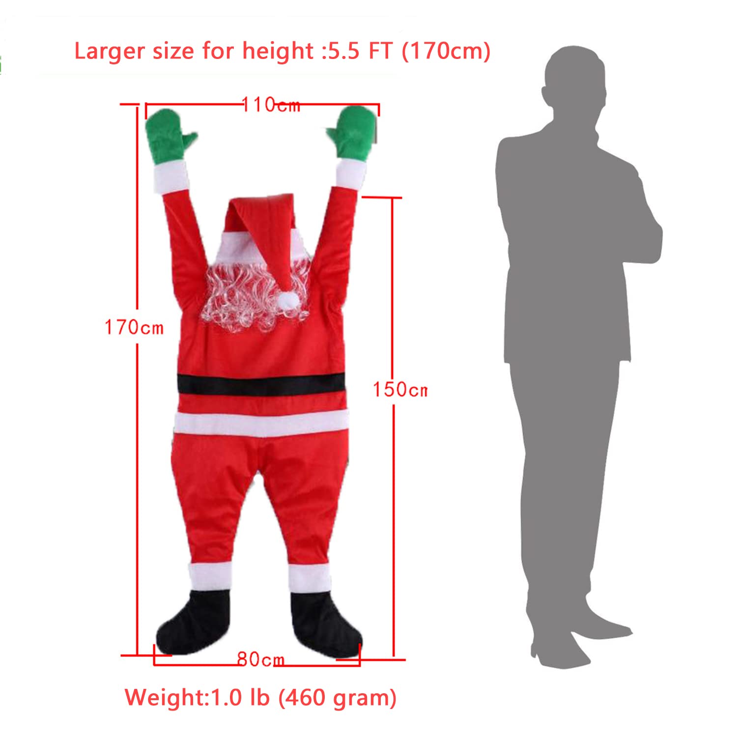 COTTNY 3.5/5.5 FT Large Christmas Hanging Santa Decoration,Hanging Santa Claus Christmas Decorations for Indoor Outdoor Home Door Wall Windows Car Stairwells Roofs Decoration - Image 3