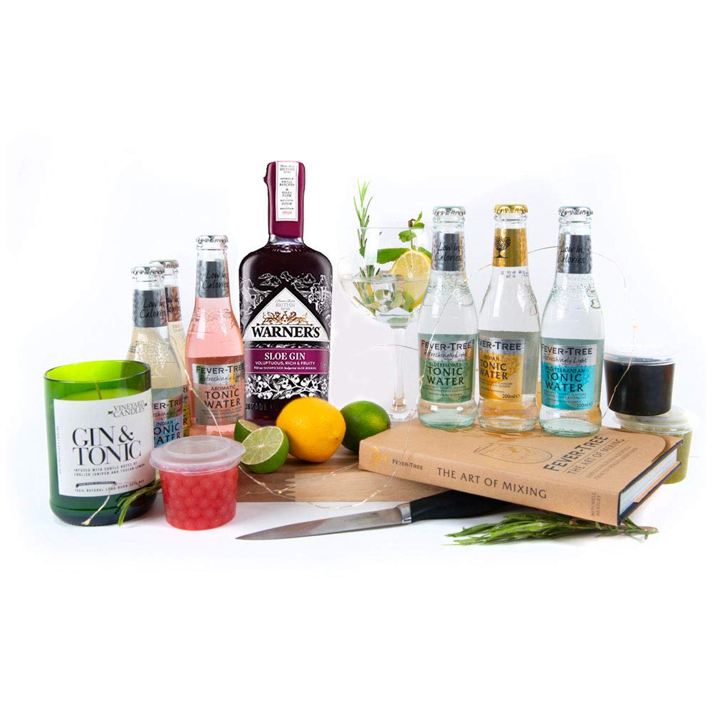 Buy Premium Gin Gift Hamper Warner's Sloe Gin in a beautiful Black Lined Wicker Hamper Box
