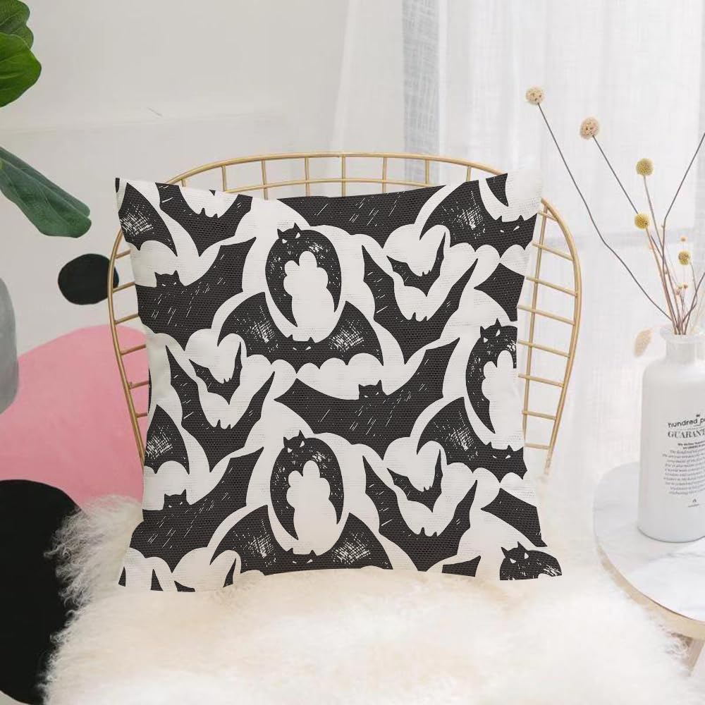 Hyosxw Messy Seamless Pattern With Bats For Hallowe - A10 Cushion Cover,Throw Pillow Case Home Decorative For Living Room Bedroom Sofa Chair 18X18 Inch,Messy Seamless Pattern With Bats For Halloween,Pillowcase 45X45cm