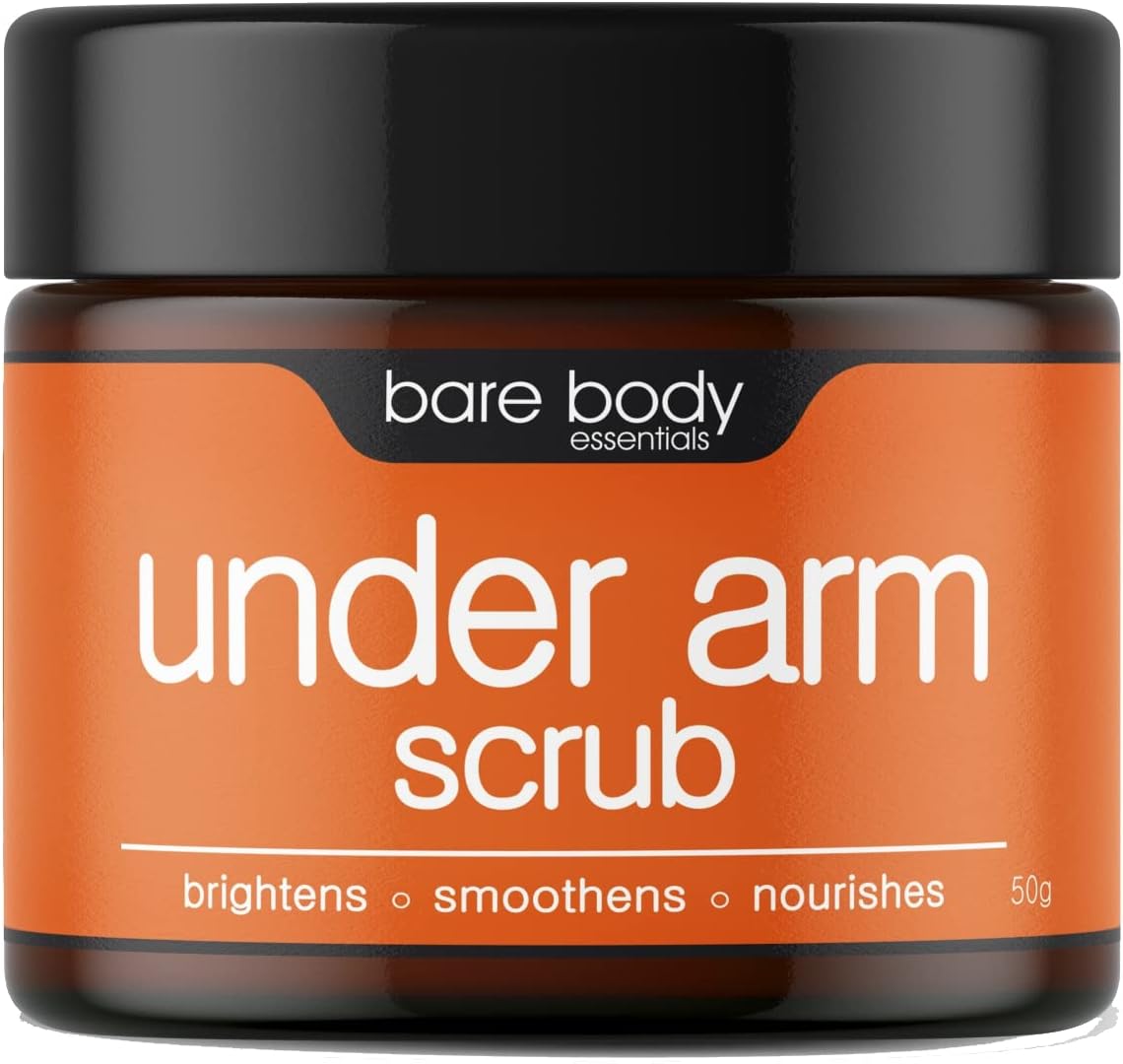Bare Body Essentials Under Arm Scrub, Dermatologist Approved, Gently Exfoliates The Sensitive Skin of Under Arms, Blend of Coconut Oil and Coconut Shell Powder Brightens Softens Nourishes and Smoothens your Underarms, 50g