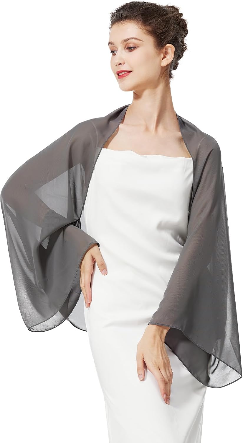 BEAUTELICATE Bridal Wedding Chiffon Shawl Shrug with Arm Hole Bridesmaid Cover Up Evening Party Summer Shawl