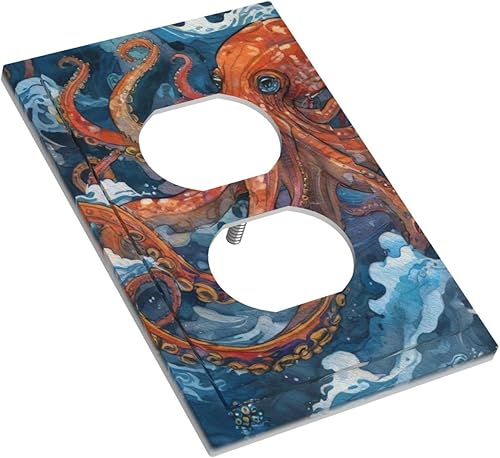 Miniatura 3 de Retro Pulpo Rojo Monstruo Blue Sea Wave 1 Gang Duplex Outlet Cubiertas Decorativas de Interruptor de Luz Individual Cubierta de Interruptor