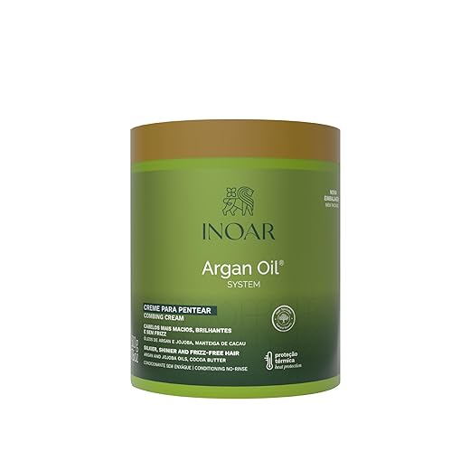 Inoar, Argan Oil, Creme para Pentear Finalizador, Hidratação e Antifrizz, Óleo de Argan, Jojoba e Manteiga de Cacau, Para Todos os Tipos de Cabelos, 500g