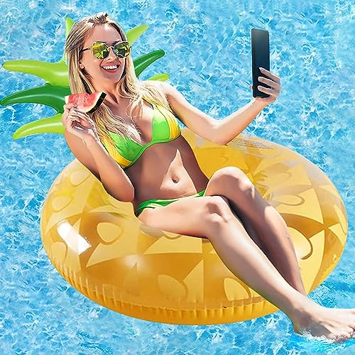 Riisoyu Flotadores Piscina, Piña Hinchable Colchonetas Gigante Anillo de Natación de Piña Grande Flotador Inflable de Piscina Juguetes de Verano para Fiestas Playa de Piscina para niños y Adultos