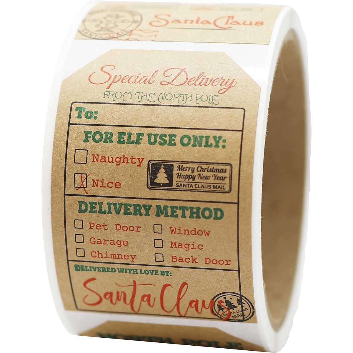 Etichette adesive per regali di Natale, in carta kraft naturale, 5 x 7 cm, 100 etichette totali