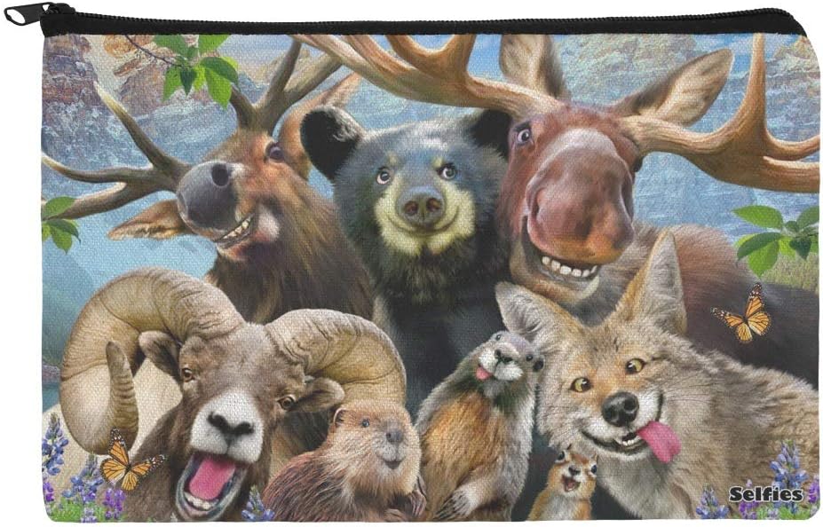 GRAPHICS & MORE Rocky Mountain Animals Selfie Bear Moose Elk Ram Beaver Fox Makeup Cosmetic Bag Organizer Pouch