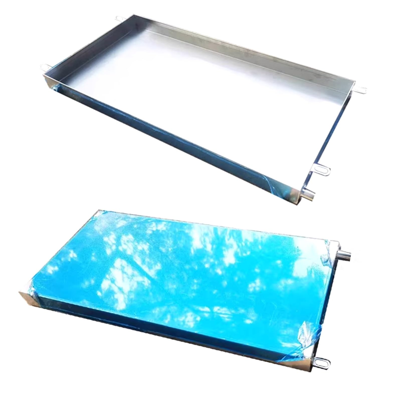 Bandeja de Condensación Aire Acondicionado en Acero Inoxidable 304 con Manguera Flexible Resistente y Antigoteo for AC Portátiles y Lavadoras(20x20cm(8x8in))