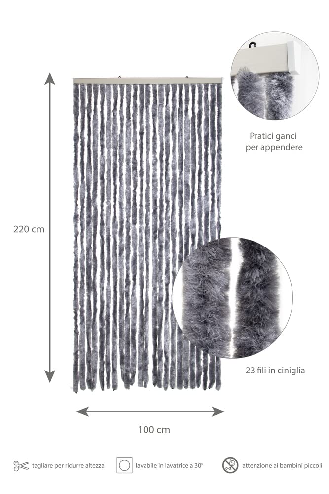 VERDELOOK | Tenda Ciniglia da Sole 100x220 cm, Grigio, Fili: 23, Tenda per Porte Anti Insetti e Anti Luce