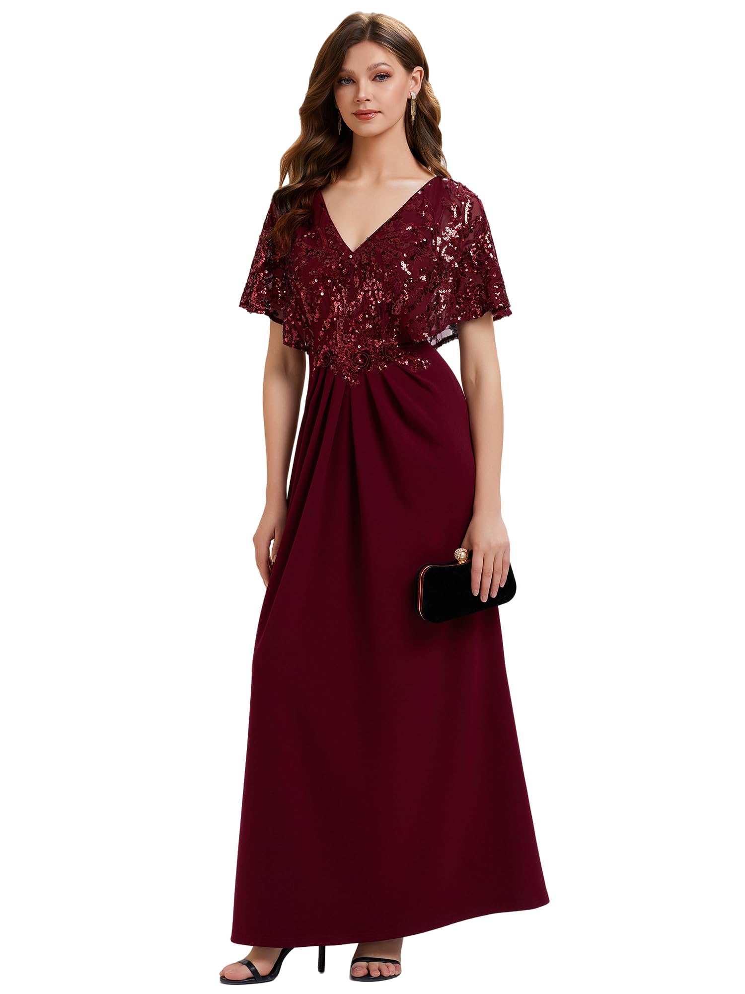 Ever-Pretty Abendkleider Elegant für Hochzeit Lang Chiffon Ballkleider V-Ausschnitt Brautmutterkleid EE02656