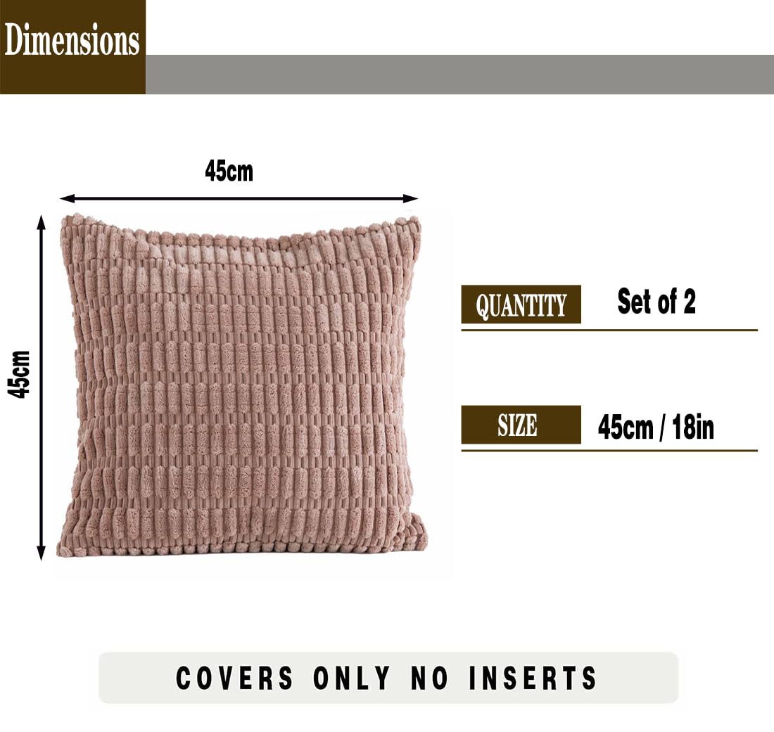 Tennove Cushion Covers 45x45cm Soft Corduroy Square Cushions Pillow Covers Set of 2 Boho Striped Decorative Throw Pillow Cases for Farmhouse Home Sofa Decor Light Brown - Image 2