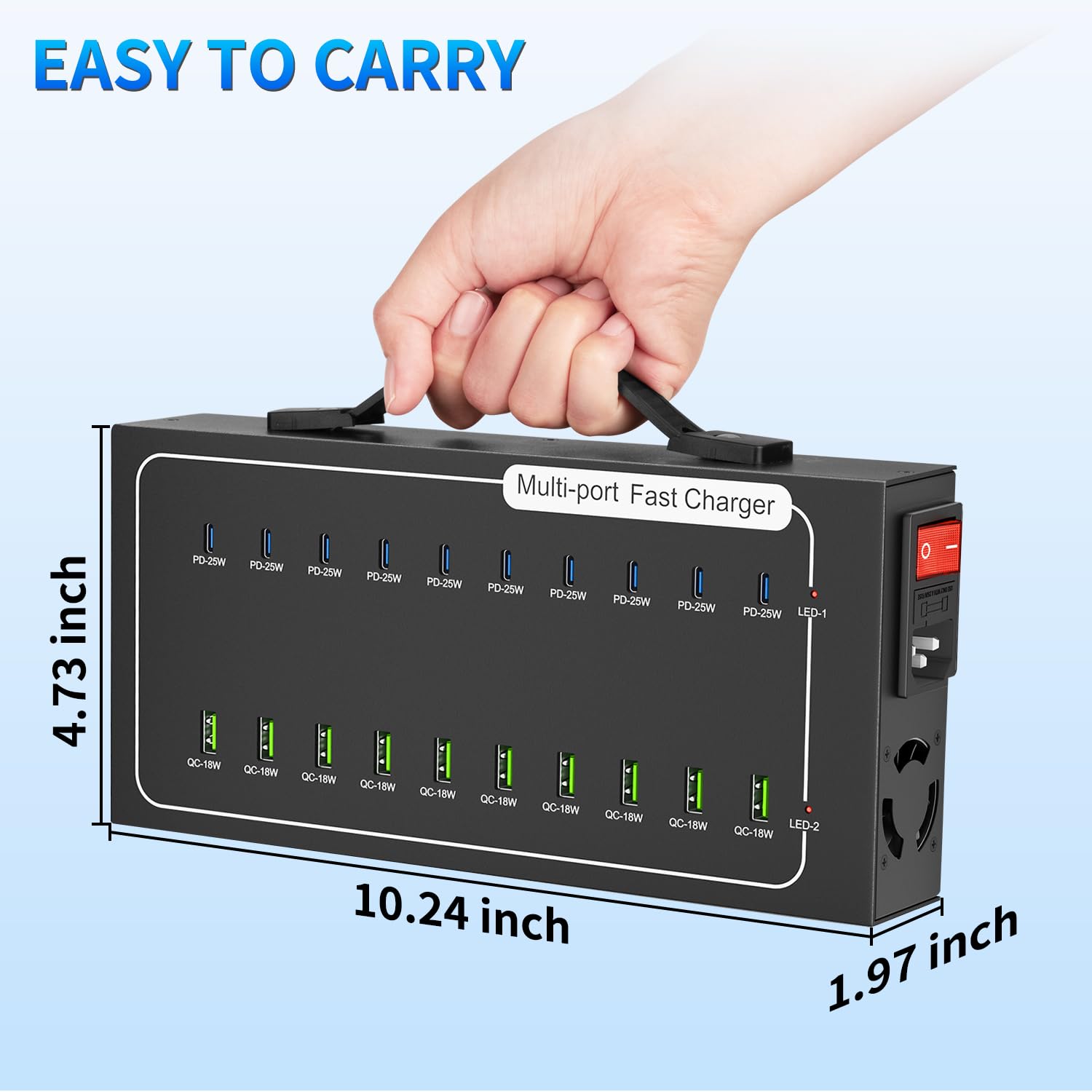Station de charge USB rapide 430 W, Vantacent89 20 ports (10 PD + 10 QC) USB C Station de charge pour plusieurs appareils, bloc de charge avec protection intelligente pour iPhone, téléphone portable