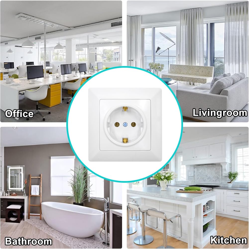 8 Piezas Enchufe de Empotrado Blanco Enchufes de Pared Schuko 16A 250V Enchufes Empotrables Estándar UE para Uso en Interiores (82 mm x 82 mm)