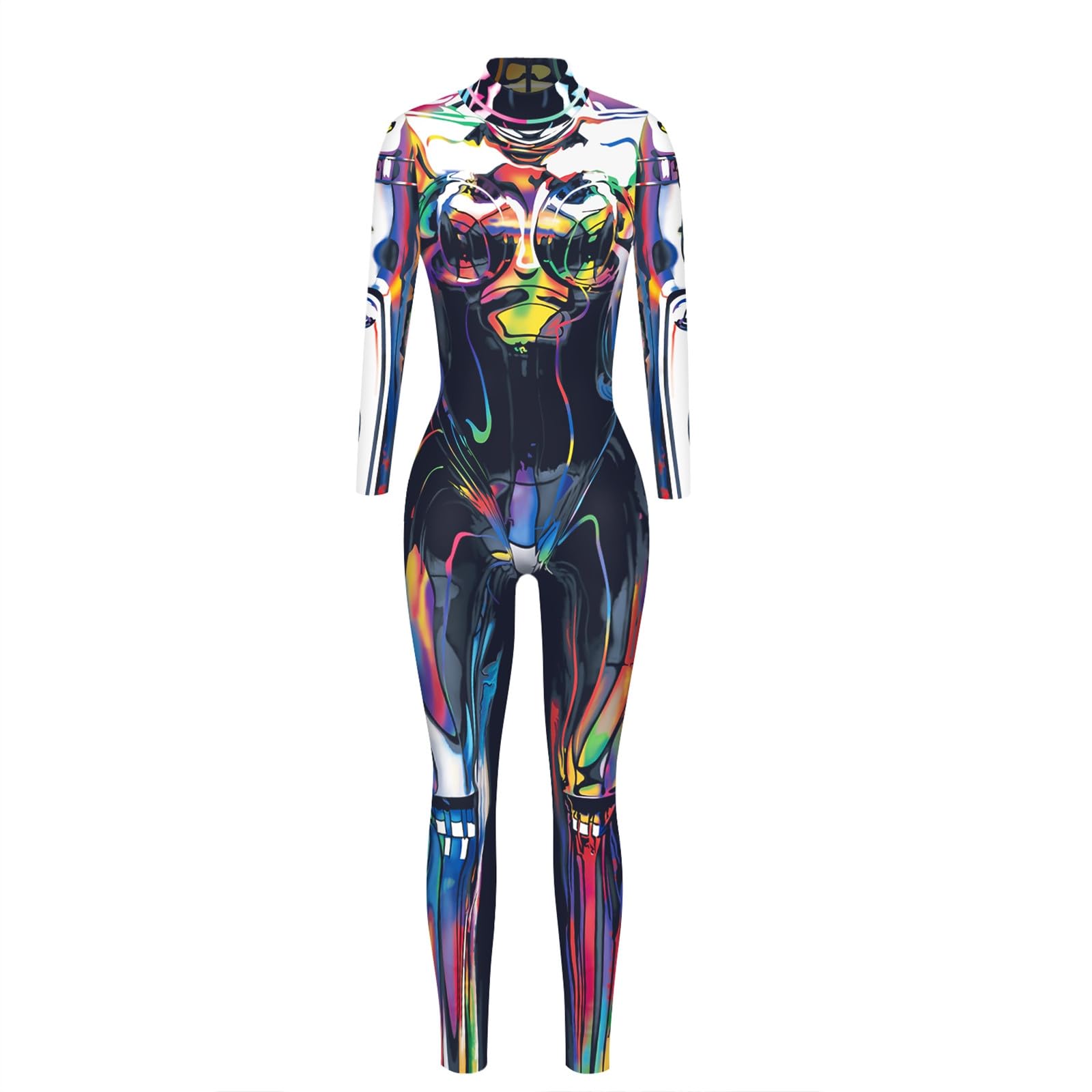 Générique Tunique d'halloween pour Femme Tech Print à Manches Longues, Motif Lumineux Haute visibilité, Tissu Stretch Respirant pour soirées costumées et fêtes