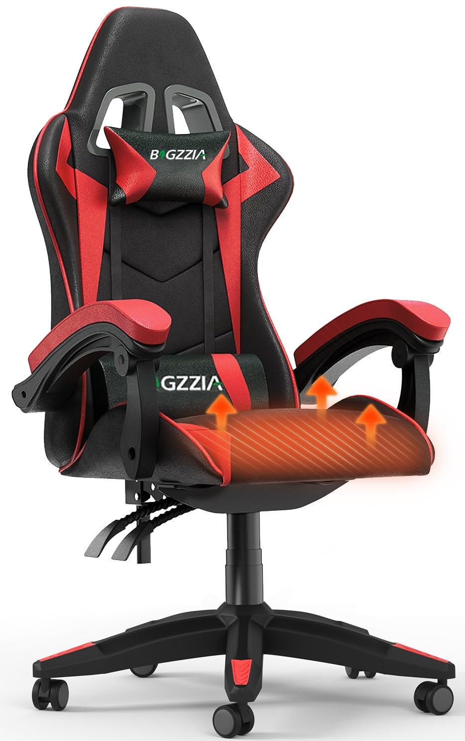 Bigzzia Gaming Chair with Heated Cushion, Ergonomic Video Game Chairs with Pillow and Lumbar Support, Racing Style Height Adjustable Computer Chair
