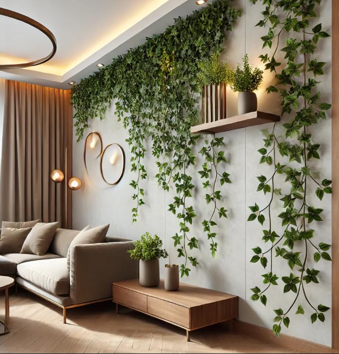 Confezione da 12 fili di edera artificiale da appendere per camera da letto, foglie di vite da parete, foglie di edera finta, decorazione da parete, decorazione per la casa, piante da