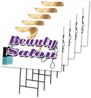 Beauty Salon 5 Pack of 12" x 16" Yard Sign & Stake | Advertise Your Business | Stake Included Image On Both Sides | Made in The USA