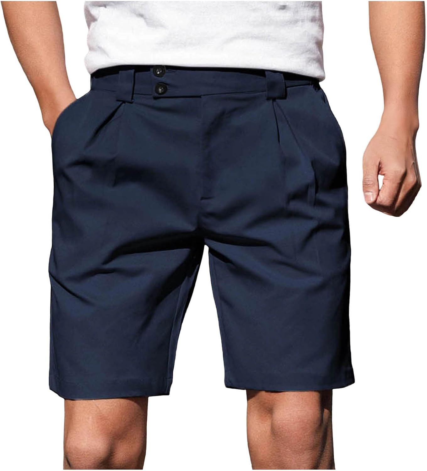 Men's Casual Shorts Button Waist Lightweight Flat Front Golf Work Dress Shorts Business Work Short with Pockets