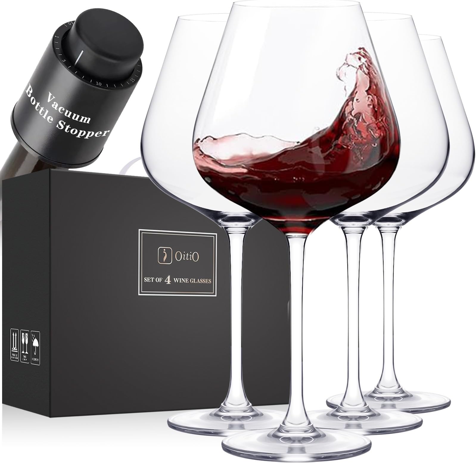 Amazon Basics Red Wine Balloon Glasses, 20Ounce, Set of 4