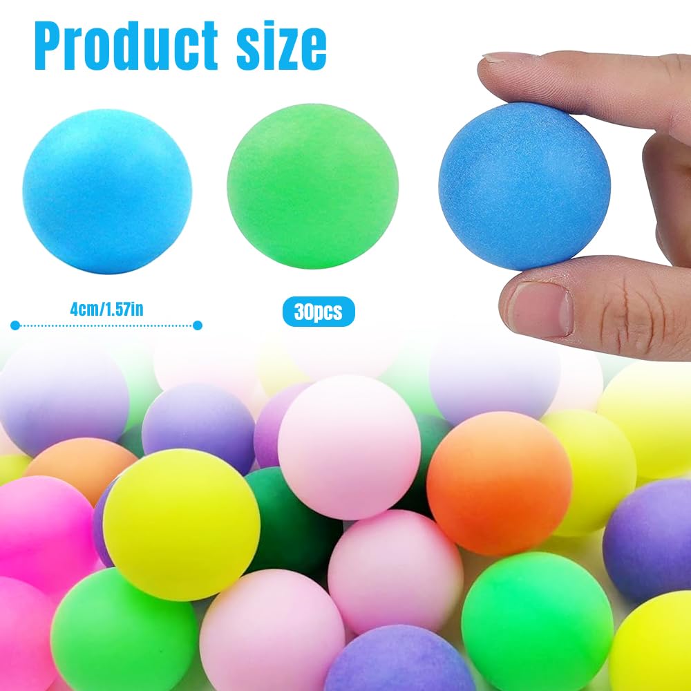 Pelotas de Ping Pong Multicolores - 30 Piezas de Plástico Estándar de 40 mm para Adultos y Niños - Mezcla de Colores