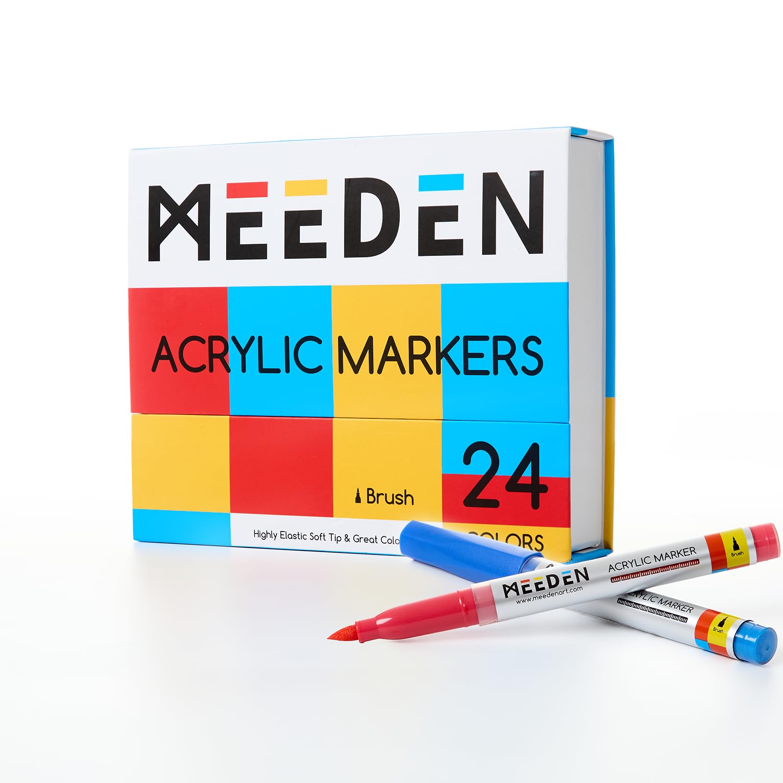 MEEDEN Acrylic Paint Pens Marker: 24 Colors Brush Tip Acrylic Markers with Automatic Ink Control System for Halloween Crafts - Quick Drying Acrylic Paint Pens for Coloring Drawing DIY Art Supplies