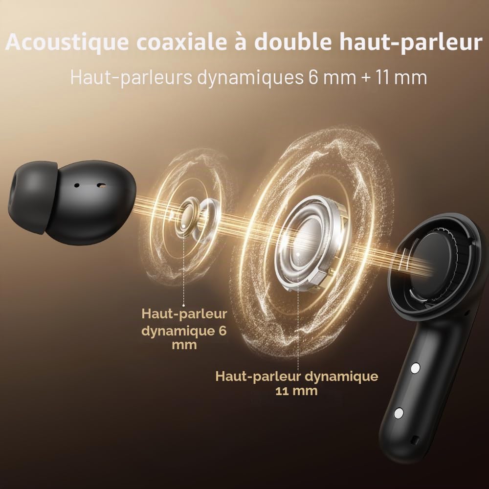QCY Melobuds N60 Écouteurs sans Fil réduction de Bruit Hybride adaptative,Hi-Res LDAC,6-Mic AI pour Appels Clairs,autonomie 45h, Bluetooth 6.0, détection Intra-auriculaire,IPX5