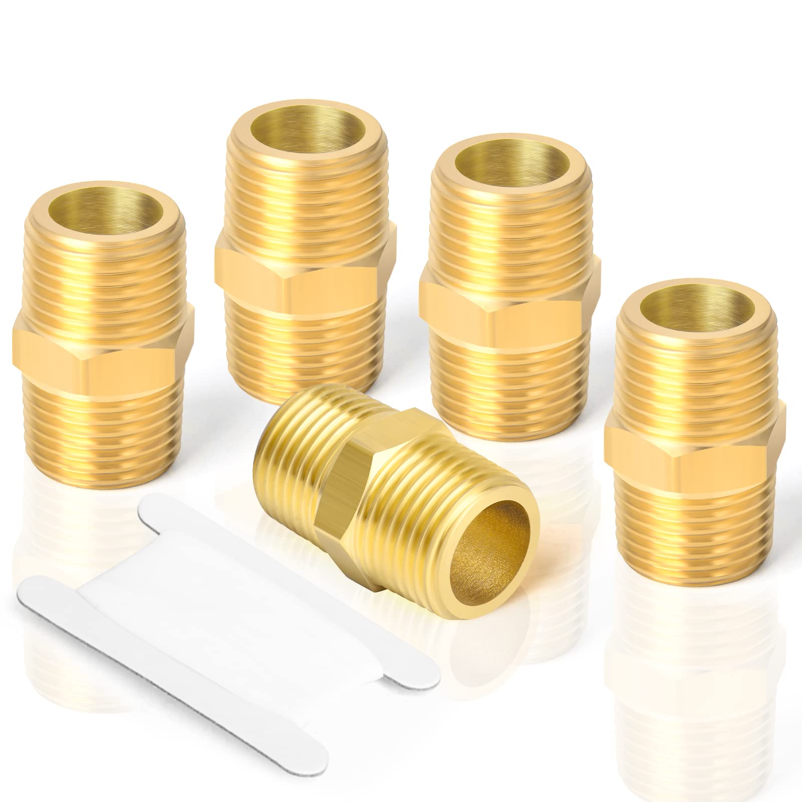 TAISHER5PCS Brass Pipe Fitting, Reducer Adapter, 1/2-Inch Male Pipe x 1/2-Inch Male Pipe