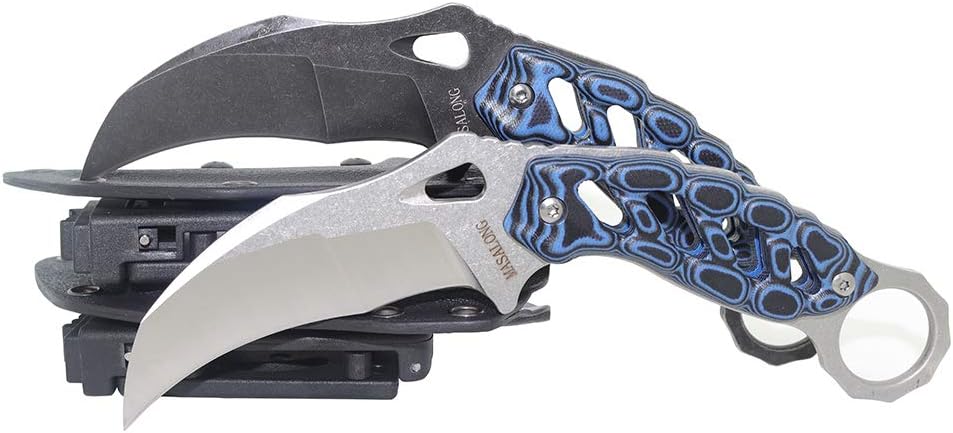 MASALONG KNI190 Outdoor camping survival claw hollow G10 handle karambit knife (Silver stone wash)