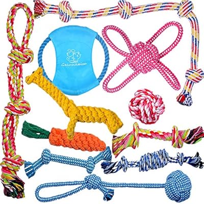 GaiusiKaisa XL Tough Dog Toys (11pcs) for Small Medium to Large Breed Puppies and Dogs - Durable 100% Natural Cotton Ropes - Dog Toy Ropes - Interactive Toy for Chewing, Playtime, Tugging